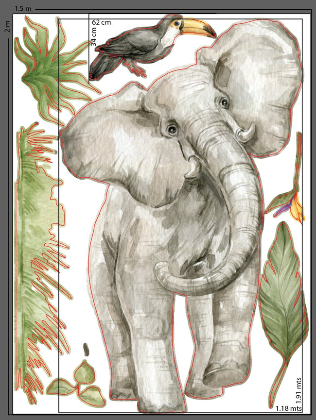 Vinil elefante y tucán